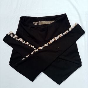 Victoria's Secret Black Victoria Sport Side Split Black & Gold Leggings Small
